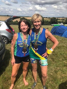 sue brown and sue tremlett looking fresh having completed cider frolic marathon.jpg